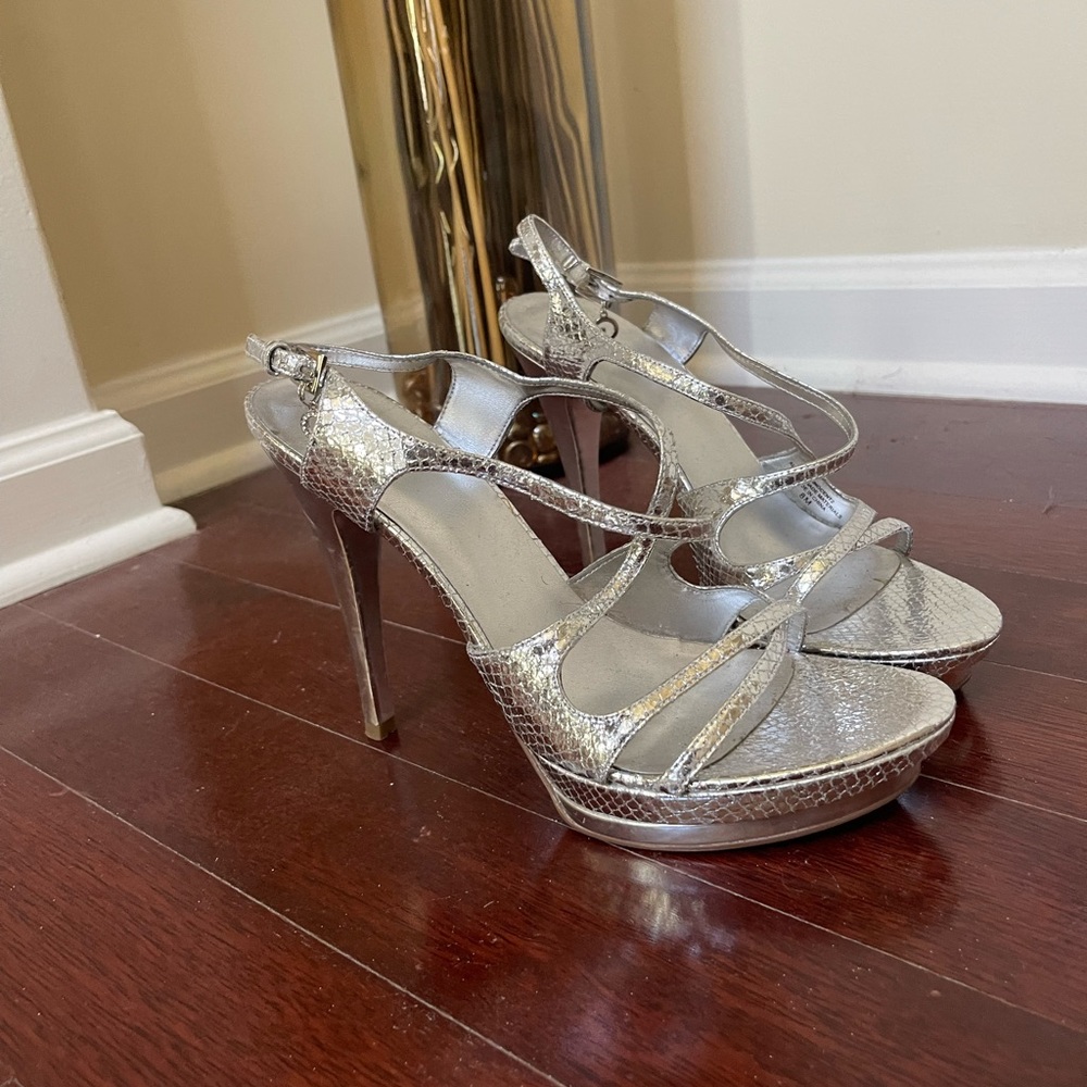 EUC GUESS Silver Stiletto Heels